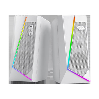 GS520 RGB Desktop Speakers, 2.0 Channel PC Stereo Speaker with 6 Colorful LED Modes, Enhanced Sound, White/Pink