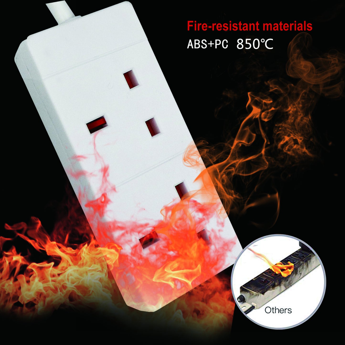 Extension Lead Cable Electric Plug Socket UK Mains Power 2 4 6 8 Gang Way Black