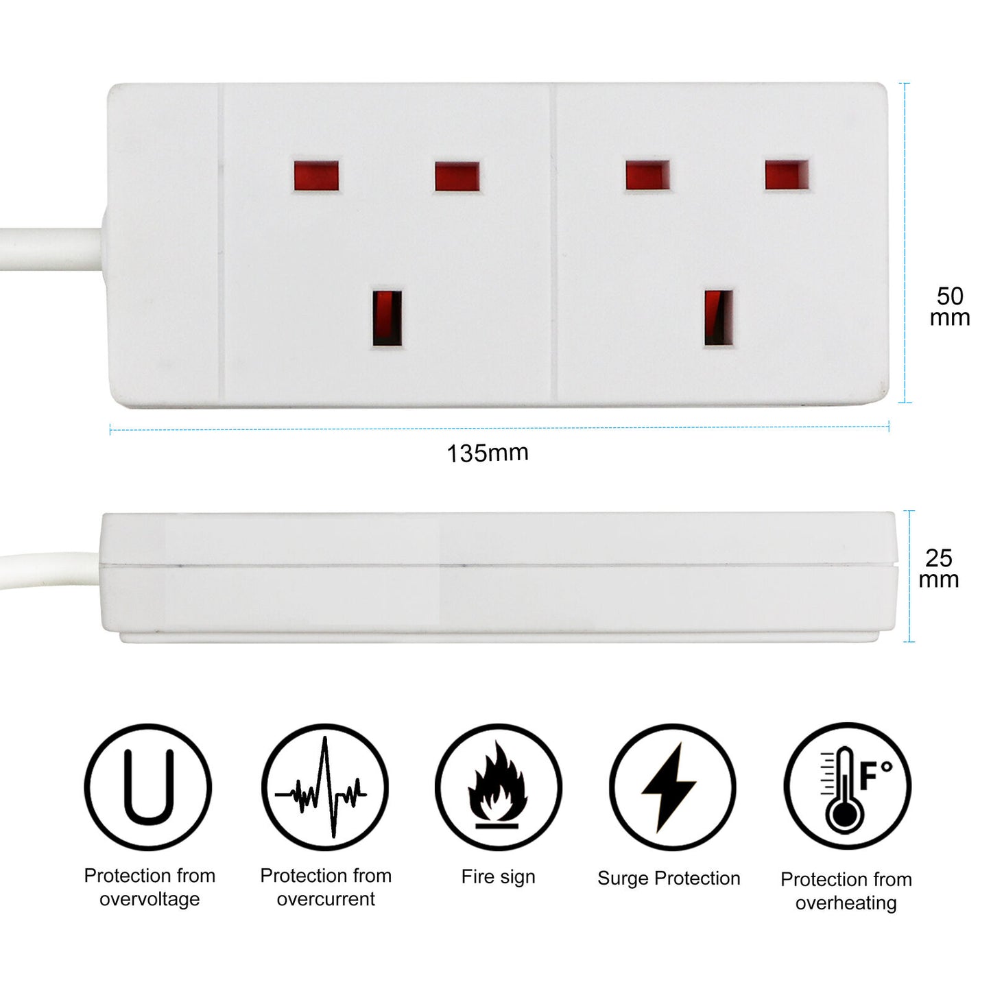 Extension Lead Cable Electric Plug Socket UK Mains Power 2 4 6 8 Gang Way Black