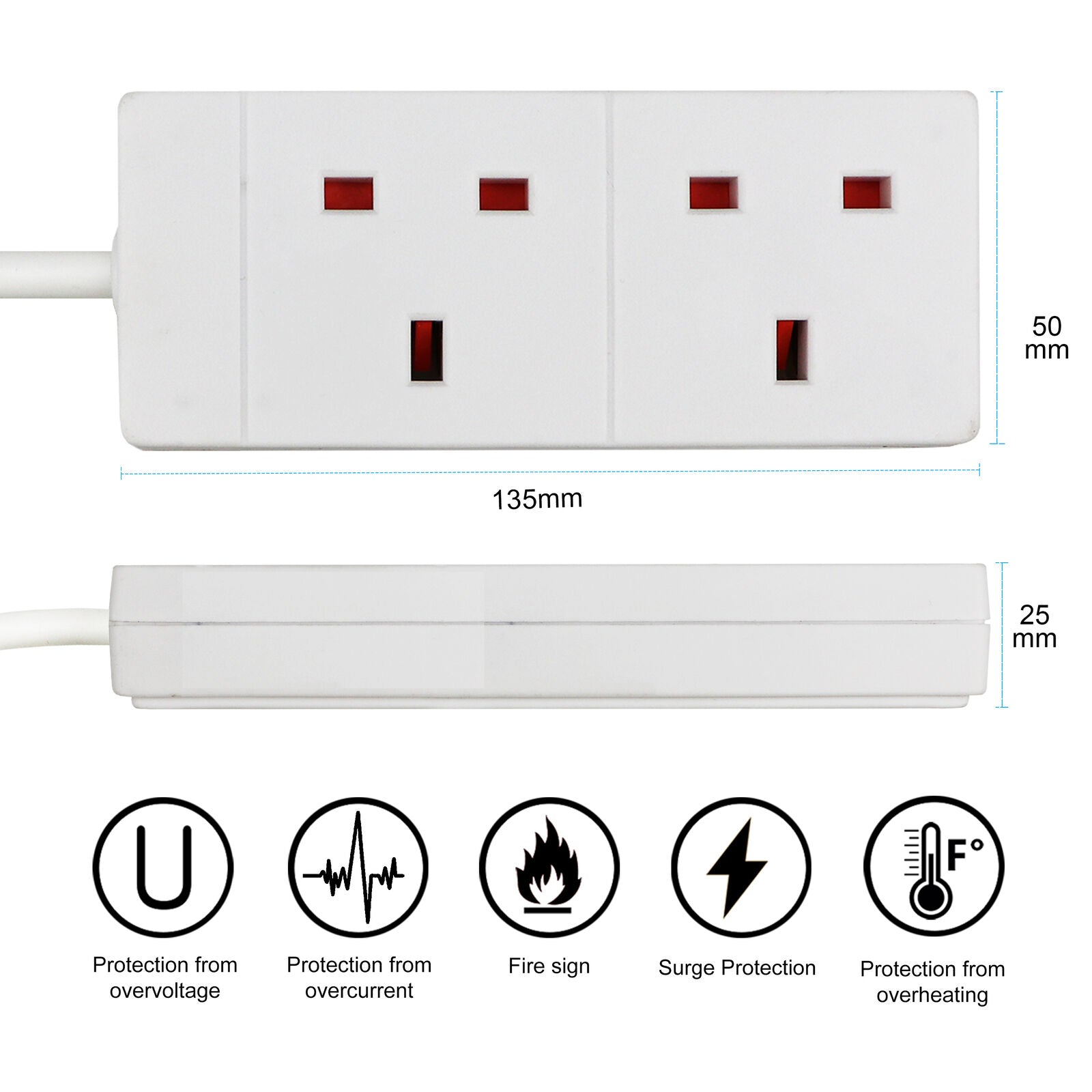Extension Lead Cable Electric Plug Socket UK Mains Power 2 4 6 8 Gang Way Black