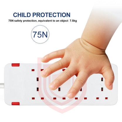 Extension Lead Cable Electric Plug Socket UK Mains Power 2 4 6 8 Gang Way Black