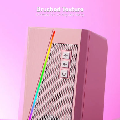 GS520 RGB Desktop Speakers, 2.0 Channel PC Stereo Speaker with 6 Colorful LED Modes, Enhanced Sound, White/Pink
